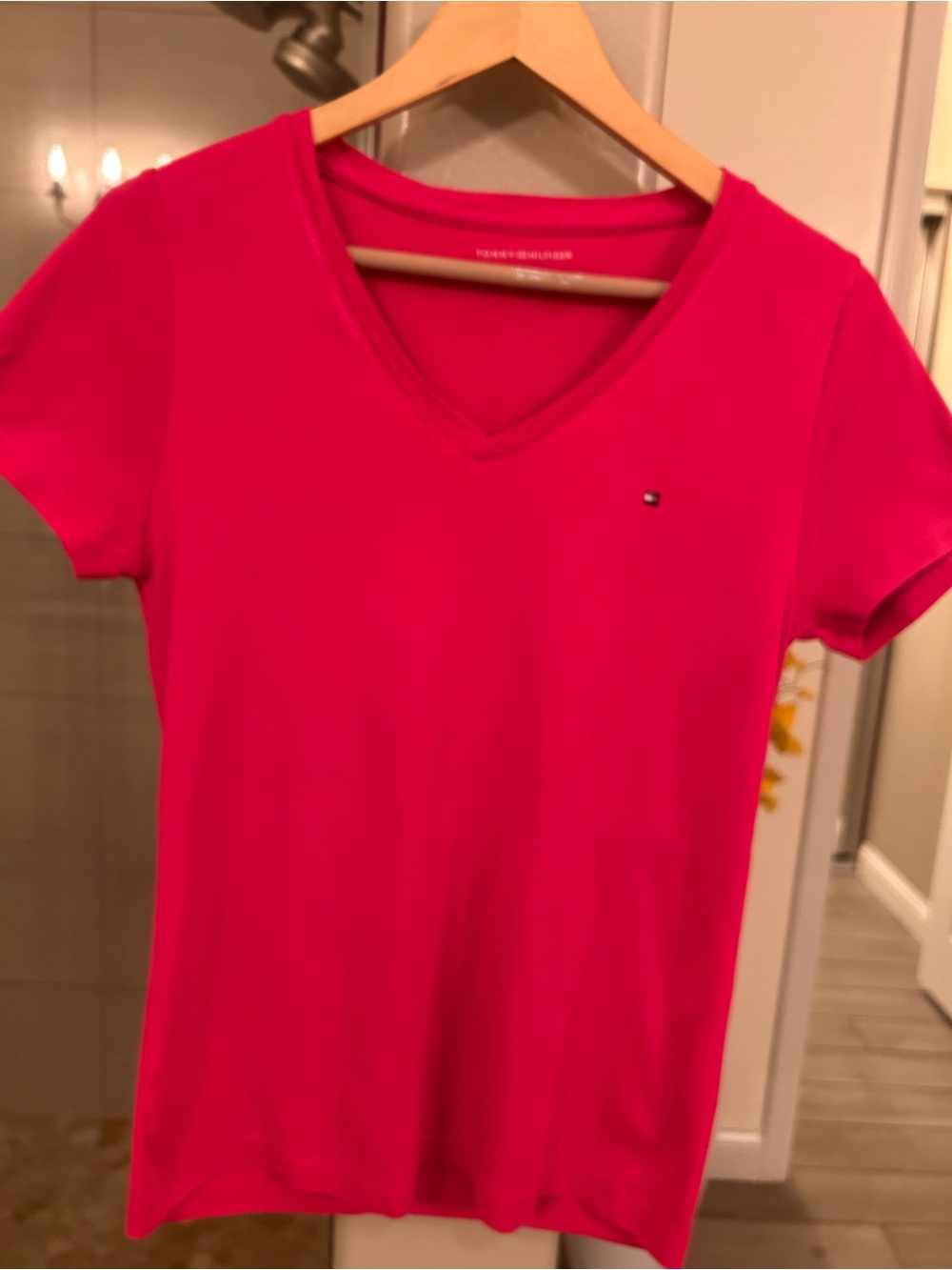 Tommy Hilfiger Short Sleeve V-Neck Tee - Bright Pink